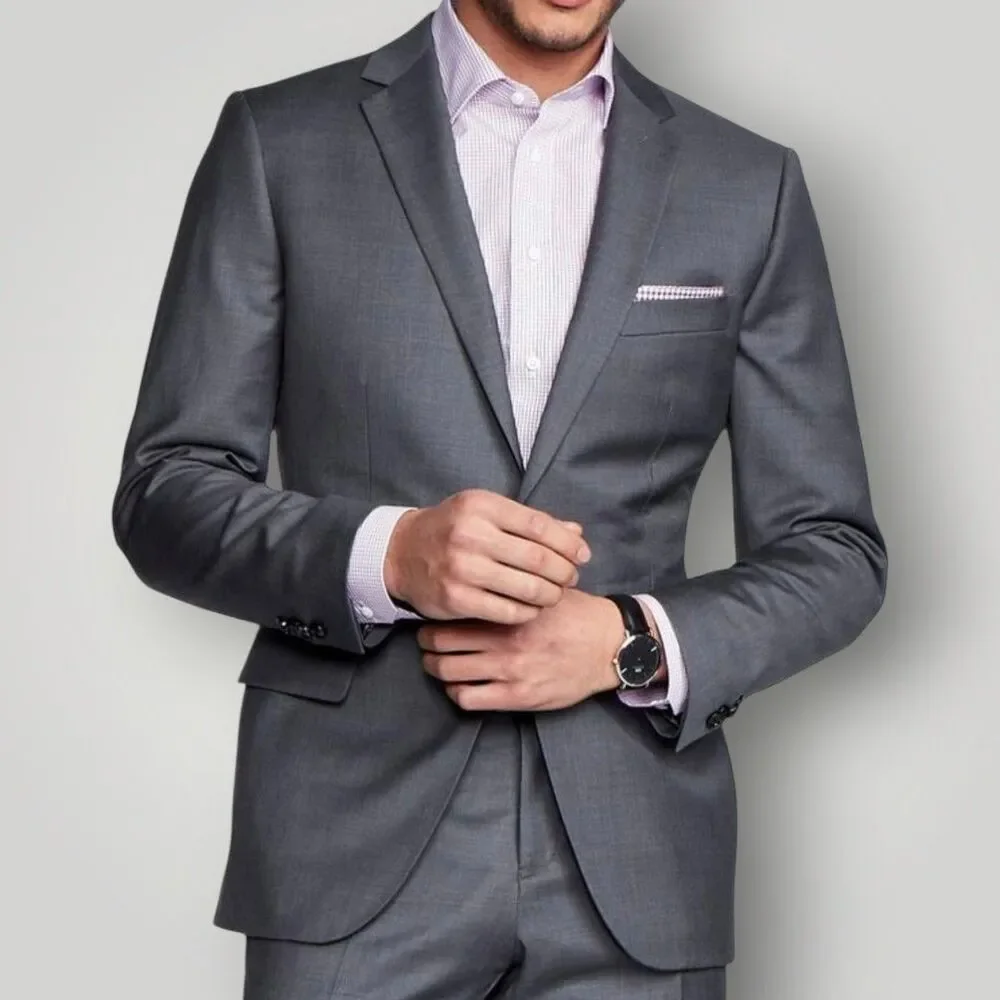 M.J.BALE Men's Blazer 40R Sport Coat 2-Button Suit Jacket Gray Lightweight Wool